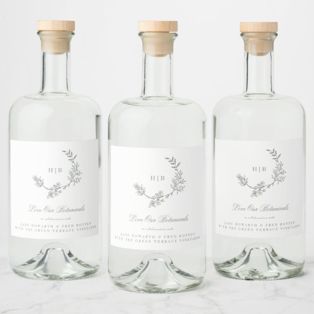 Utandning av Grönt enligt Monogram Bröllop Gin Spritflaskor Etikett (Flaskor)