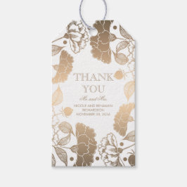 Utandning av guld och vit Blommigt - Peonies Bröll Presentetikett