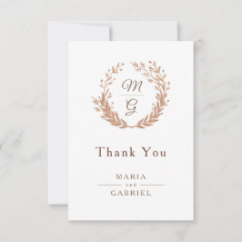 Utandning av guldblad med monogram. Bröllop Tack Kort