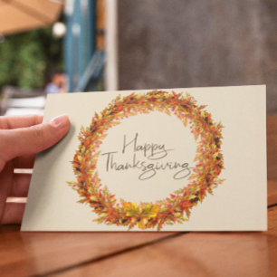 Utandning av happy thanksgiving vid hösten Löv Vykort