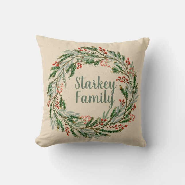 Utandning av Helgdag, röda bär, Gräs och eukalyptu Kudde (Framsida)