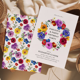 Utandning av ljus och fetma Blommigtar 40:e födels Inbjudningar