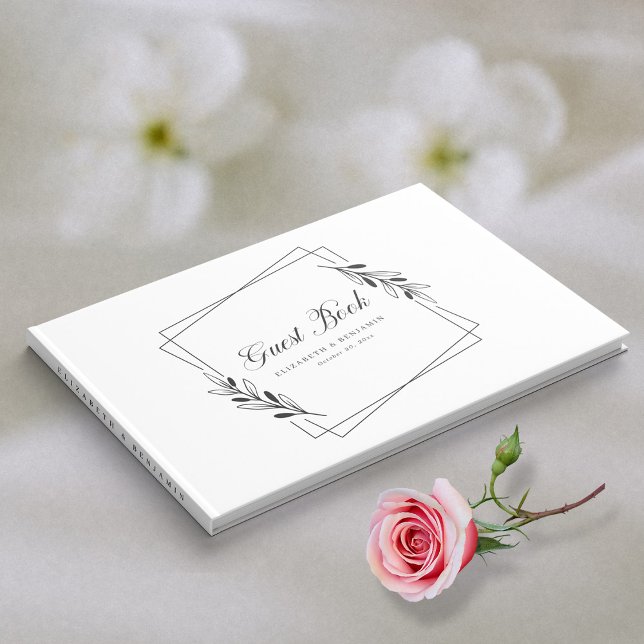 Utandning av minimal Blommigt: Elegant Vita Bröllo Gästböcker (Minimalist Floral Wreath_ Elegant White Wedding Guest Book)