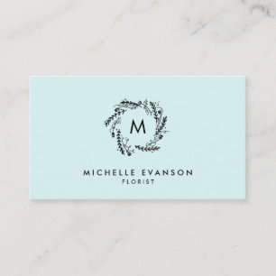 Utandning av Monogram Aqua Blue och Black Blommigt Visitkort