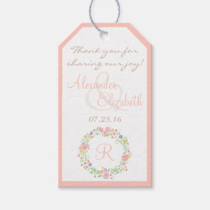 Utandning av rosa Blommigt - Monogrammet Presentetikett