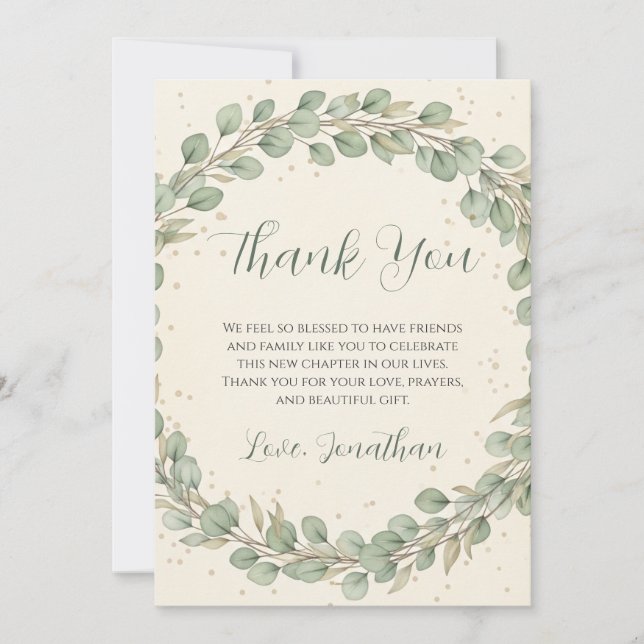 Utandning av rustik eukalyptus Babykläder Tack (Framsida)