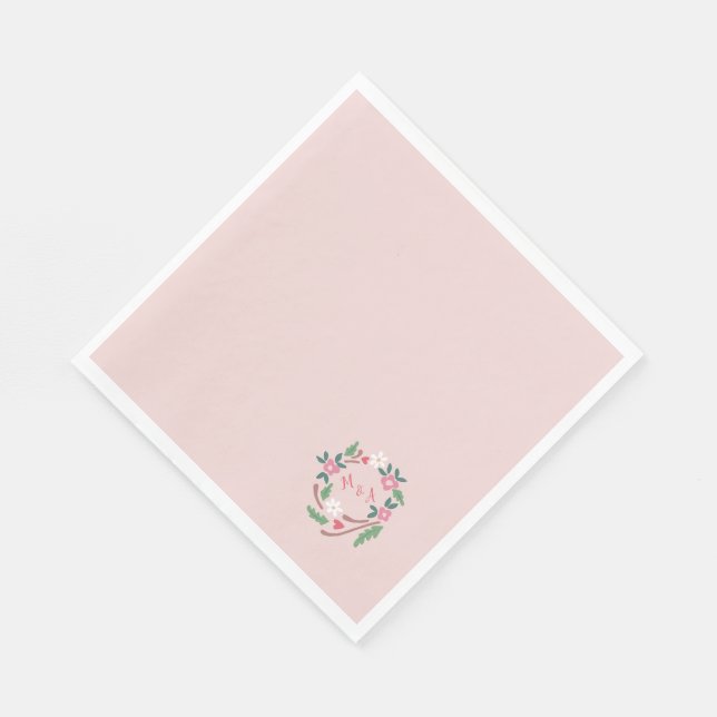 Utandning av rustisk Blommigt med Monogram Classic Pappersservett (Hörn)