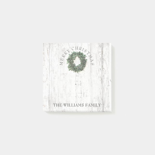 Utandning av rustiskt väftat trä med krans Monogra Post-it Block (Framsida)