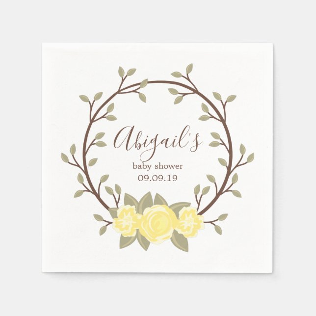 Utandning av spädbarn i Blommigten för utspädd Gul Pappersservett (Framsidan)