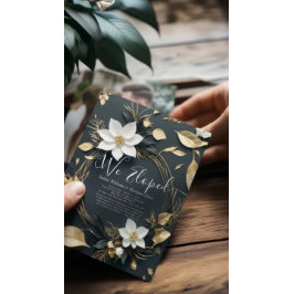 Utandning av vit Guld Blommigt Foto Bröllop Elopem Inbjudningar