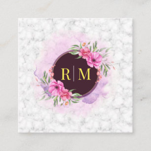 Utandning Blommigt Initial Brev Monogram Namn Marb Fyrkantigt Visitkort