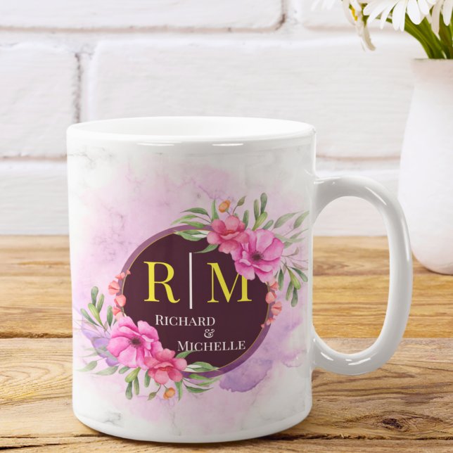 Utandning Blommigt Initial Brev Monogram Namn Marb Kaffemugg (Skapare uppladdad)
