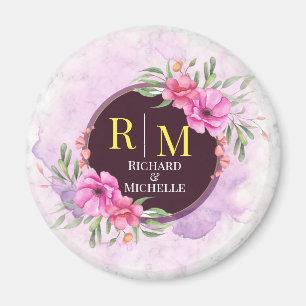 Utandning Blommigt Initial Brev Monogram Namn Marb Magnet