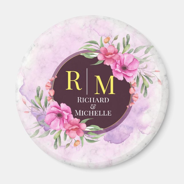 Utandning Blommigt Initial Brev Monogram Namn Marb Magnet (Framsidan)