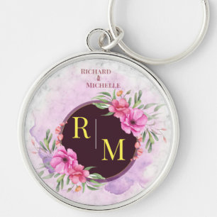 Utandning Blommigt Initial Brev Monogram Namn Marb Rund Silverfärgad Nyckelring