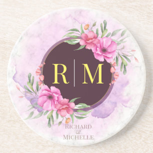 Utandning Blommigt Initial Brev Monogram Namn Marb Underlägg