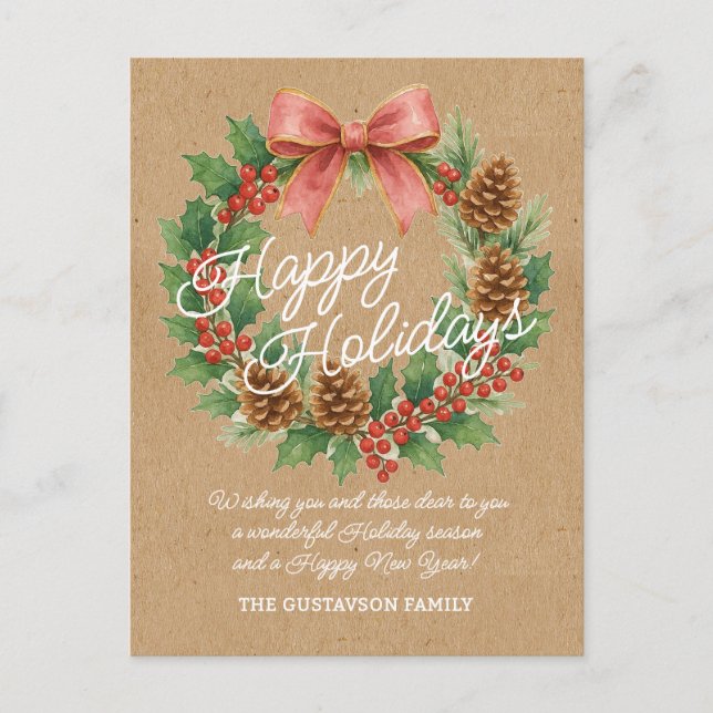 Utandning i klass december med Rosa Bow Vattenfärg Helg Vykort (Framsida)