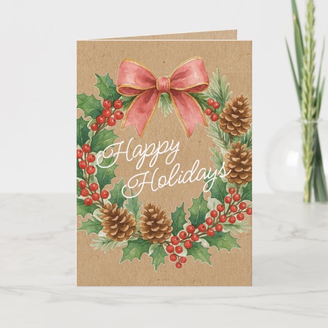 Utandning i klass december med Rosa Bow Vattenfärg Helgkort (Framsida)