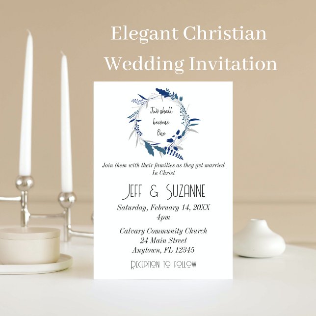 Utandning med blå Blommigt två blir en Bröllop Inbjudningar (Skapare uppladdad)