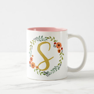 Utandning med botaniskt fotfäste Guld Monogram Ini Två-Tonad Mugg