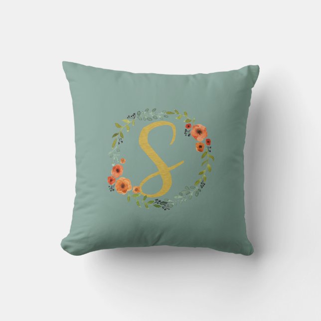 Utandning med Guld Monogram Initial S Cushion Kudde (Framsida)