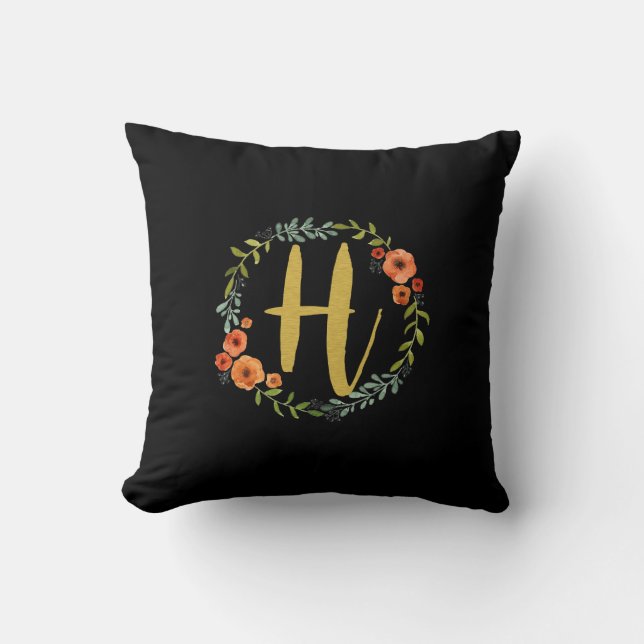 Utandning med Guld Monogram Inledande H Cushion Kudde (Framsida)