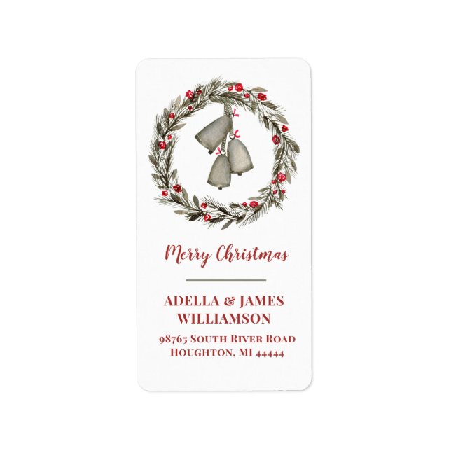 Utandning med Red Berries och Klockor Adressetikett (Framsidan)