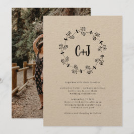 Utandning med Rustic Land Foto Monogram Chic Bröll Inbjudningar