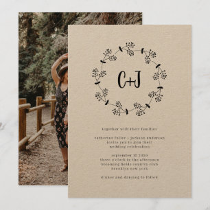 Utandning med Rustic Land Foto Monogram Chic Bröll Inbjudningar