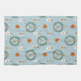 Utandning och prydnadsföremål för ljus blå jul kökshandduk