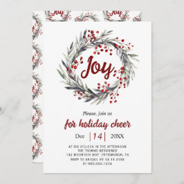 Utandning, röda bär och löv Joy Jul party Inbjudningar
