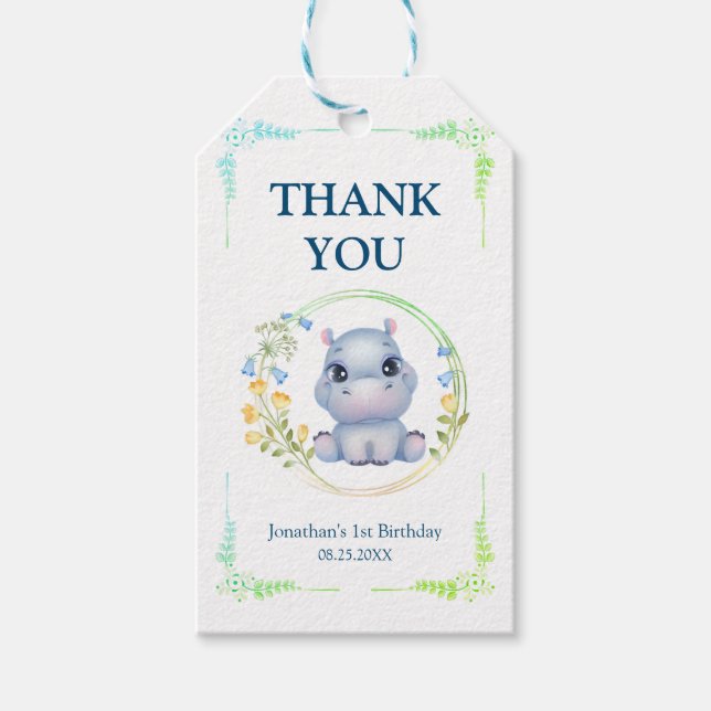 Utandning Utandning Hippopotamus Tack på födelseda Presentetikett (Framsidan)