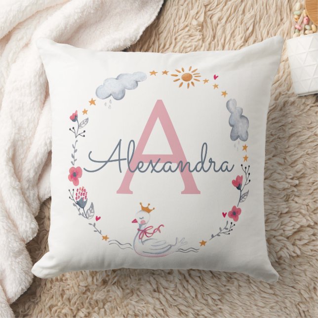 Utandning vid rosa svan & sol blommigt med monogra kudde (Filt)