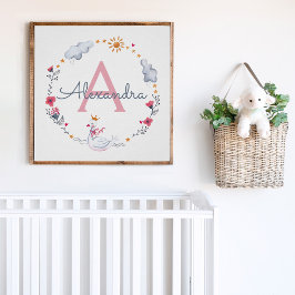 Utandning vid rosa svan & sol blommigt med monogra poster