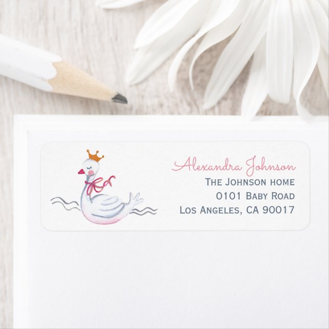 Utandning vid rosa svan & sol blommigt med monogra returadress etikett (Insitu)