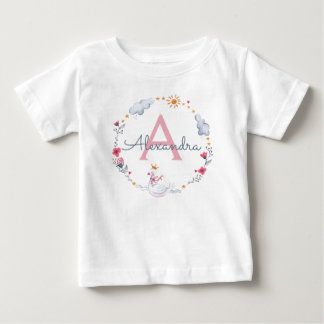 Utandning vid rosa svan & sol blommigt med monogra t shirt