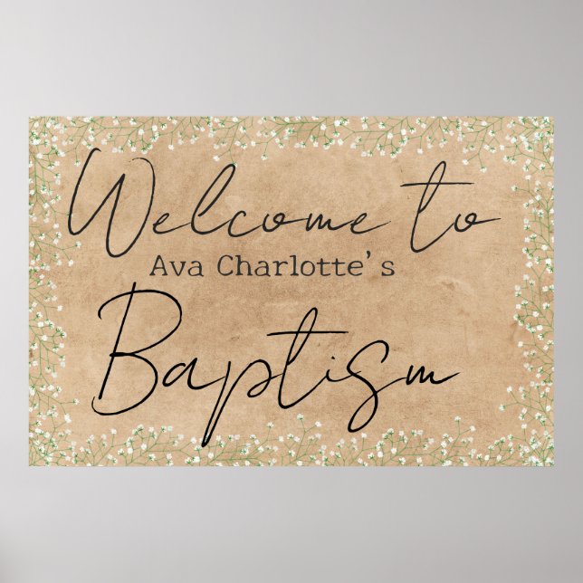 Utandningsblommor Rustic Baptism Välkomsthälsa för Poster (Framsidan)