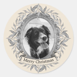 Utandningsfoto för Festive Helgdag Grått Löv- utan Runt Klistermärke