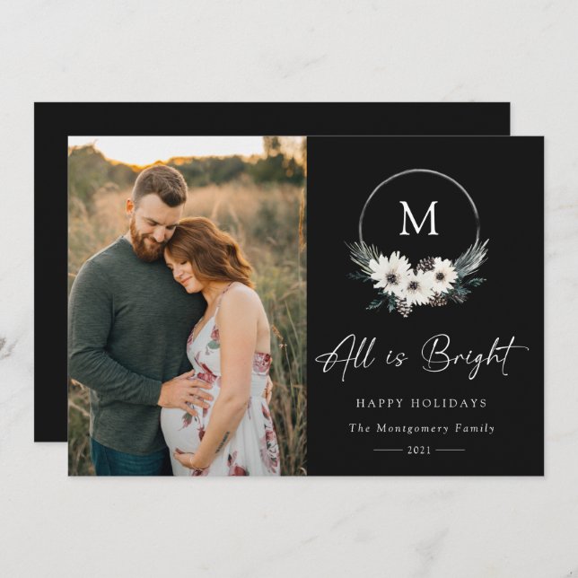 Utandningsfoto för Winter Blommigt Monogram Ring (Fram/baksida)