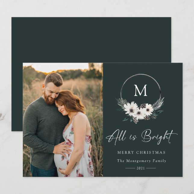 Utandningsfoto för Winter Blommigt Monogram Ring (Fram/baksida)