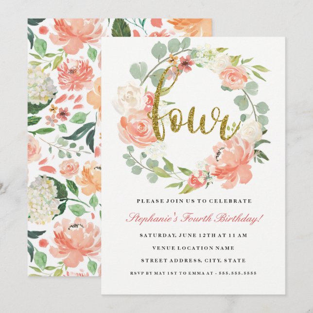 Utandningsinbjudan för utandning vid 4e födelsedag inbjudningar (Fram/baksida)