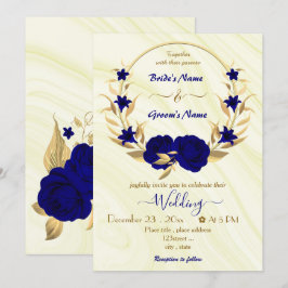 Utandningsinbjudan till royal blåa blommor guld inbjudningar