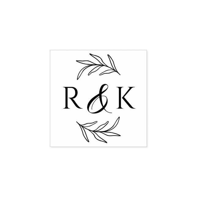 Utandningskran i Löv och Initialer Bröllop Stämpel (Tryck)