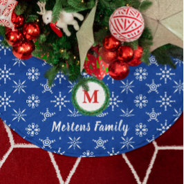 Utandningsmonogram Ditt namn Blå och vit Snöflingo Julgransmatta Borstad Polyester