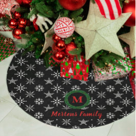 Utandningsmonogram Ditt namn Black & White Snöflin Julgransmatta Borstad Polyester