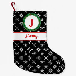 Utandningsmonogram Ditt namn Black & White Snöflin Liten Julstrumpa