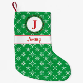 Utandningsmonogram Ditt namn Grönt & White Snöflin Liten Julstrumpa