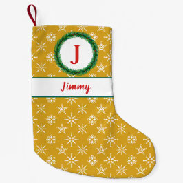 Utandningsmonogram Ditt namn Guld & White Snöfling Liten Julstrumpa