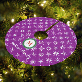 Utandningsmonogram Ditt namn Lila White Snöflingor Julgransmatta Borstad Polyester