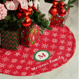 Utandningsmonogram Ditt namn Red & White Snöflingo Julgransmatta Borstad Polyester